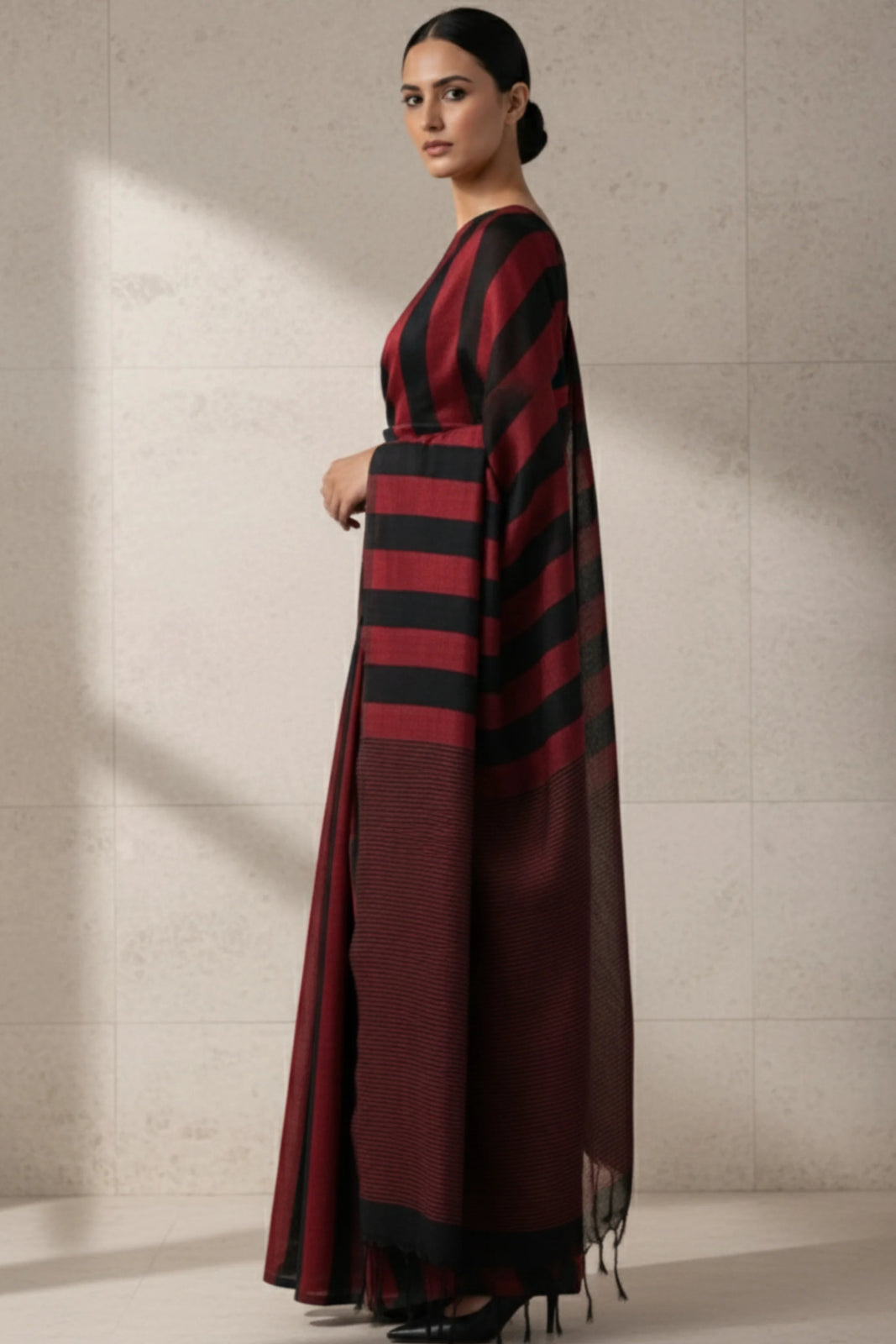 CRIMSON STRIPES | Cotton | Indidha Saree