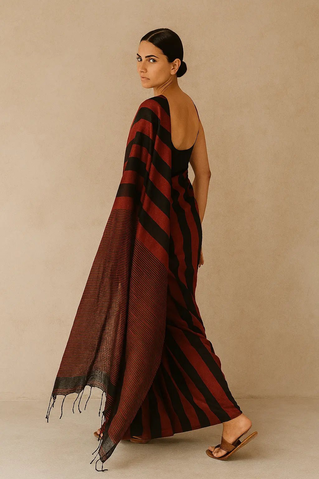 CRIMSON STRIPES | Cotton | Indidha Saree