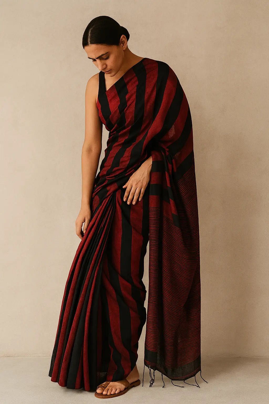 CRIMSON STRIPES | Cotton | Indidha Saree