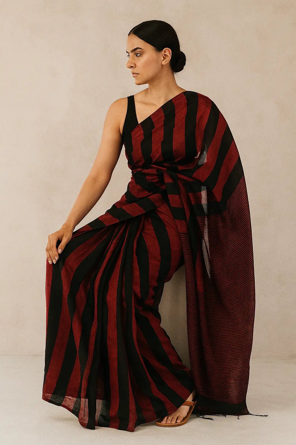 CRIMSON STRIPES | Cotton | Indidha Saree