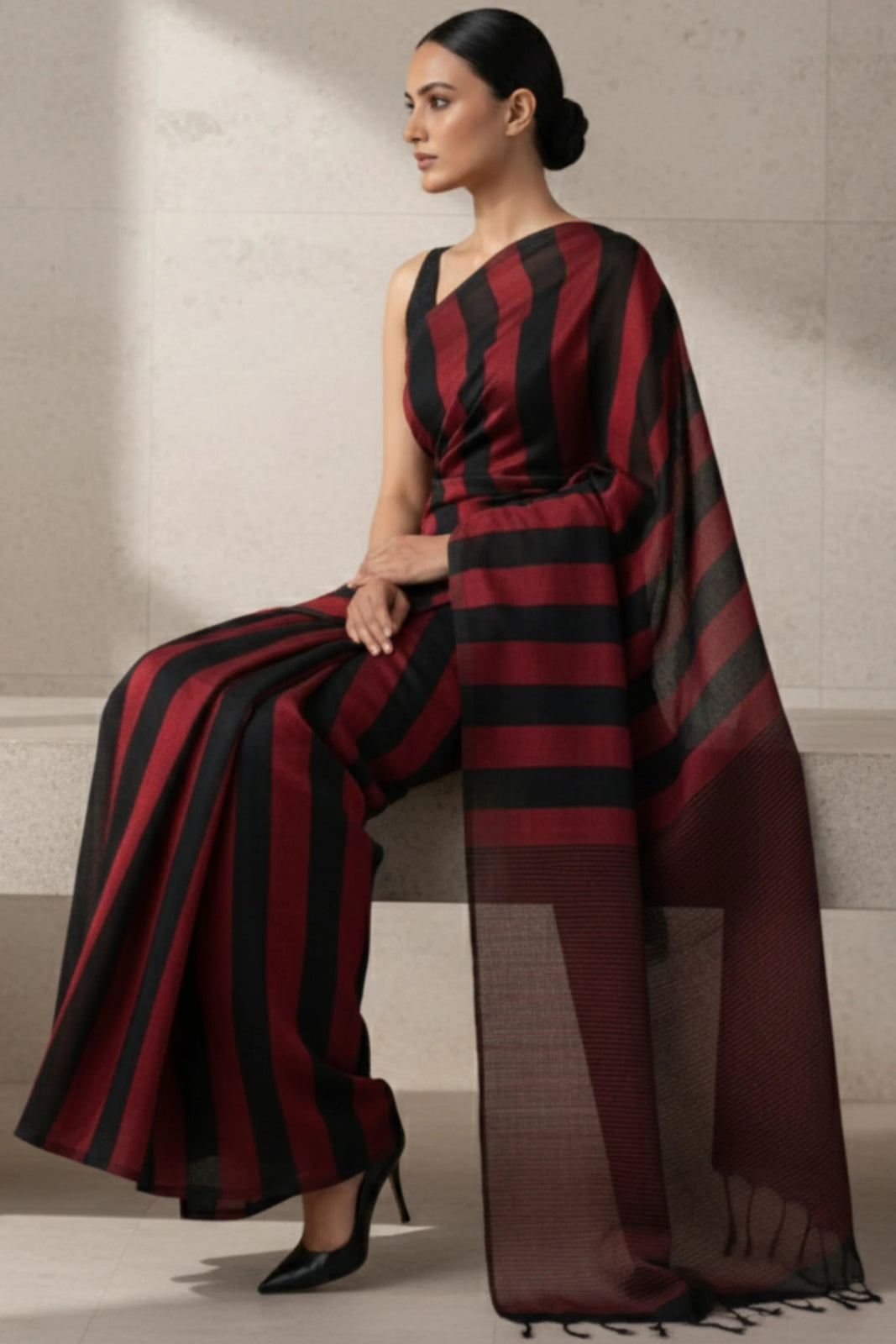 CRIMSON STRIPES | Cotton | Indidha Saree