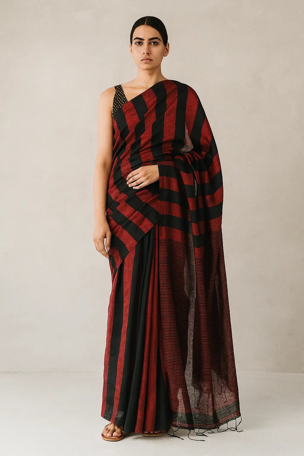 CRIMSON STRIPES | Cotton | Indidha Saree