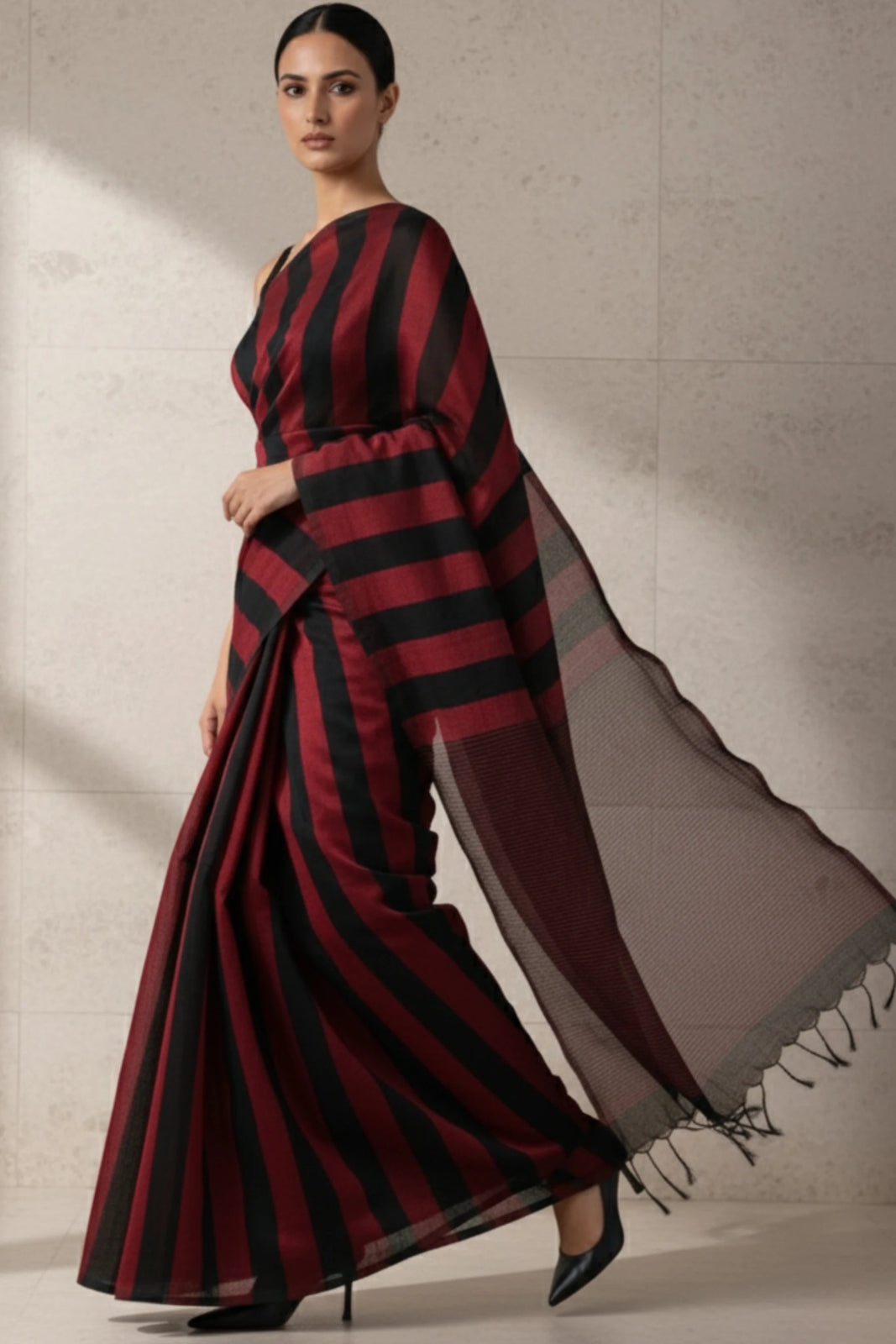 CRIMSON STRIPES | Cotton | Indidha Saree