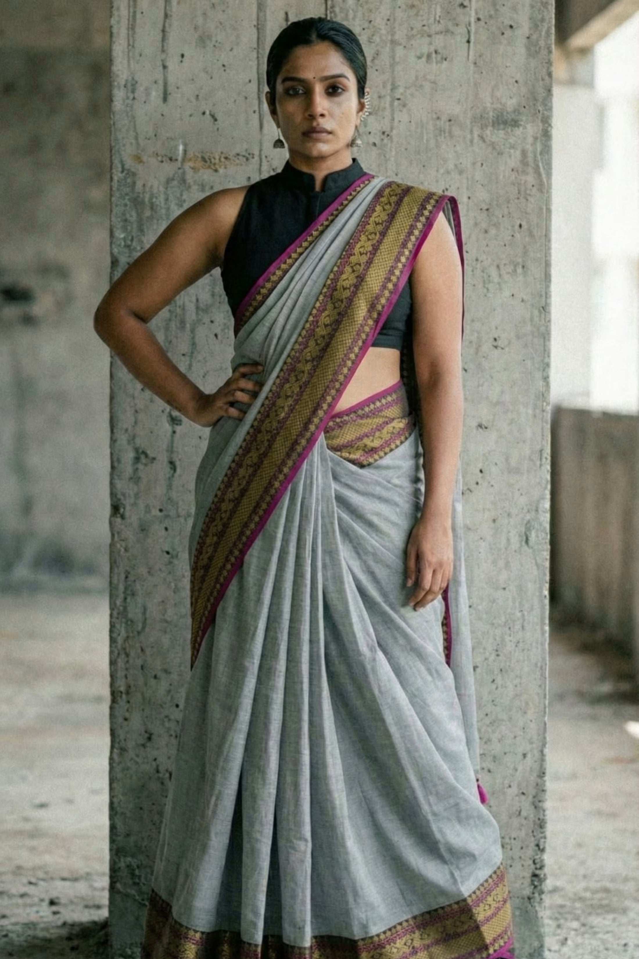 The Slate Rebellion | Mul Cotton | Indidha Saree