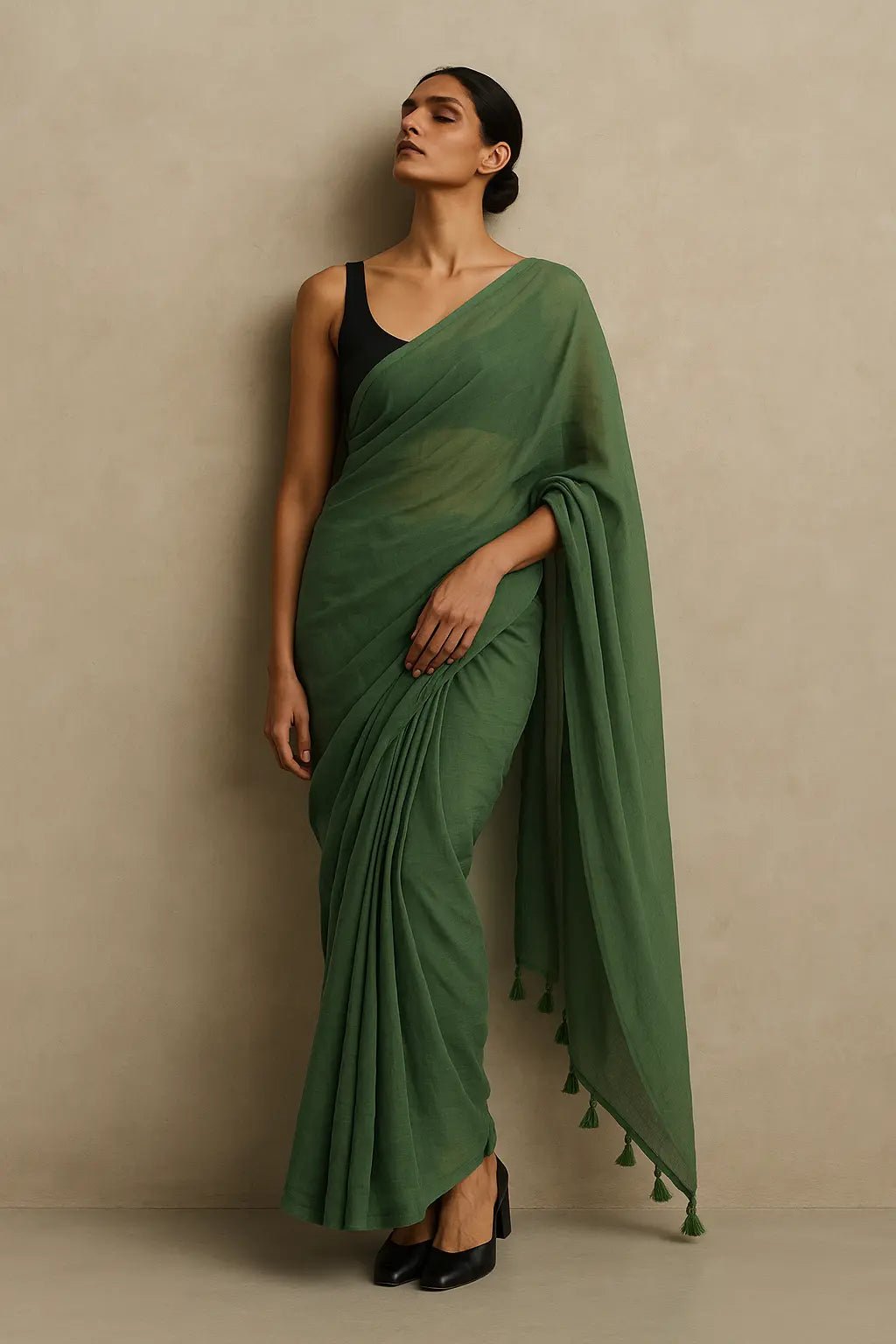 Dark Grace | Handloom Mul Cotton | Indidha Saree