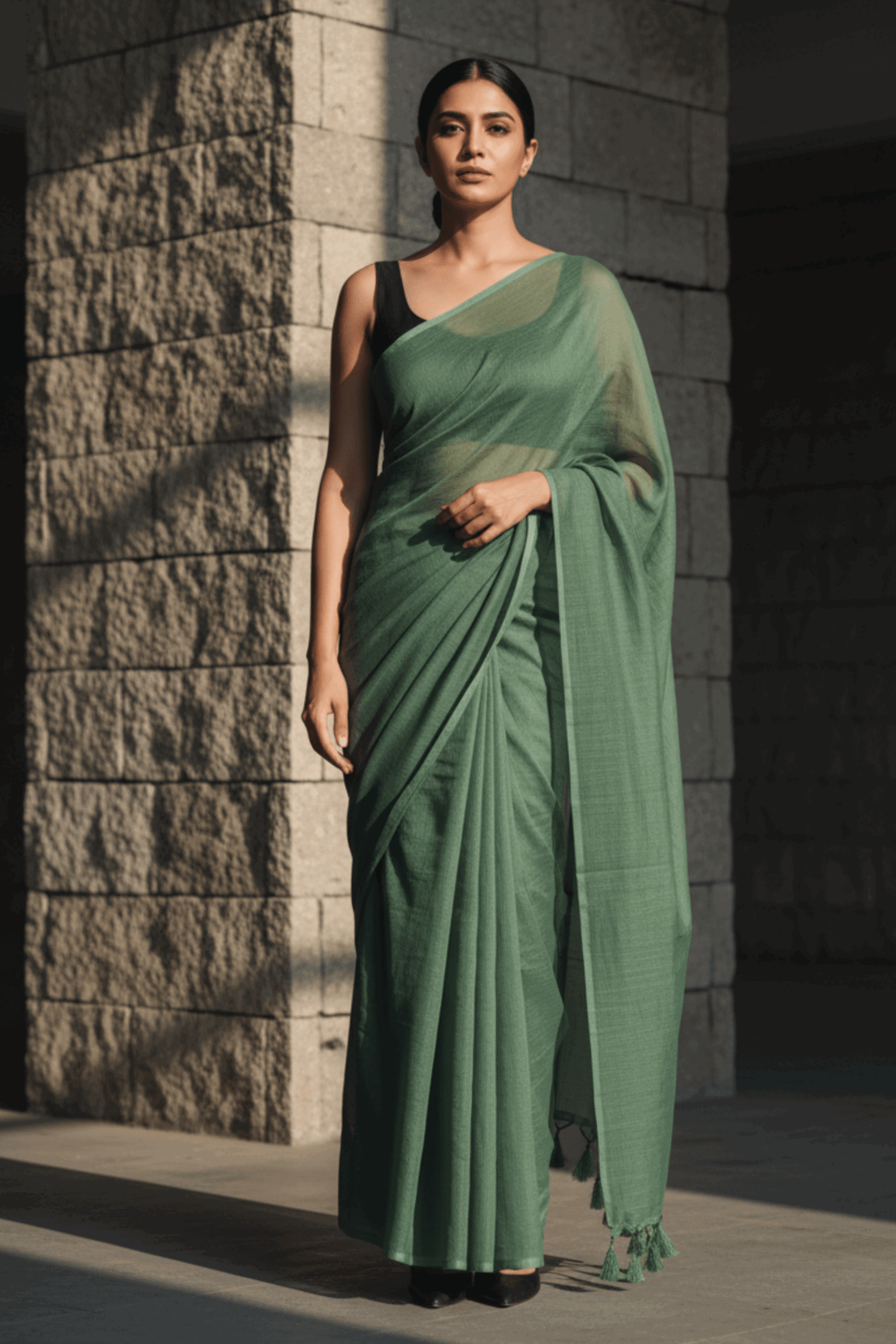Dark Grace | Handloom Mul Cotton | Indidha Saree