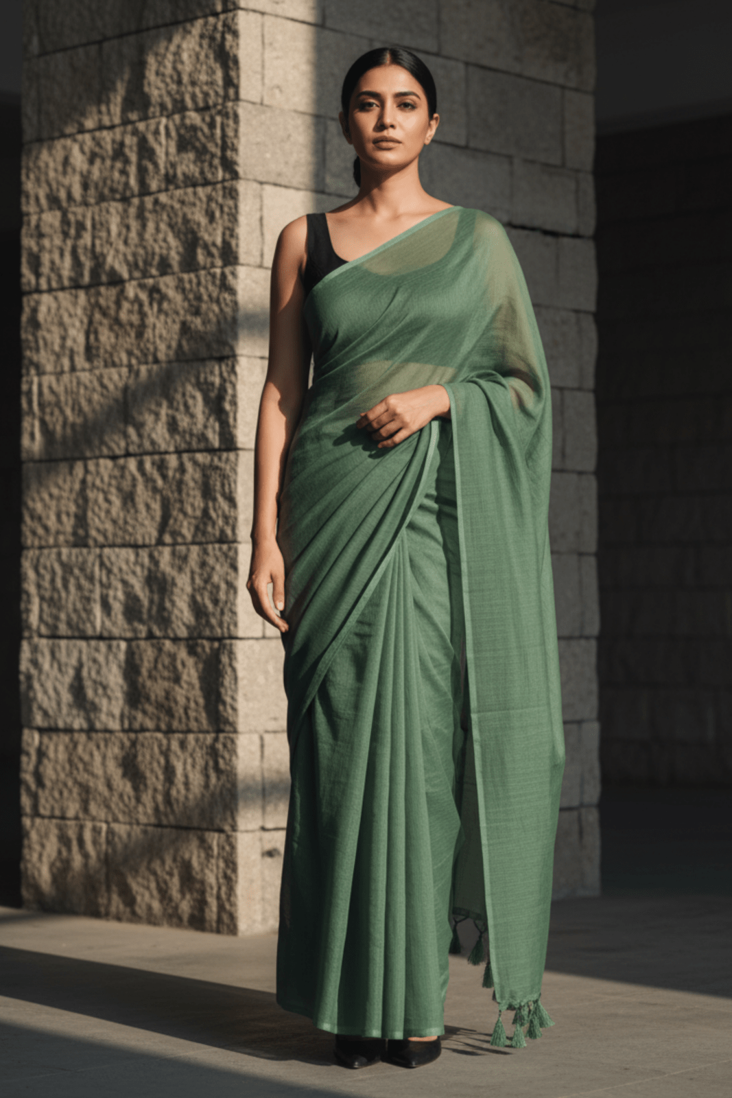 Dark Grace | Handloom Mul Cotton | Indidha Saree
