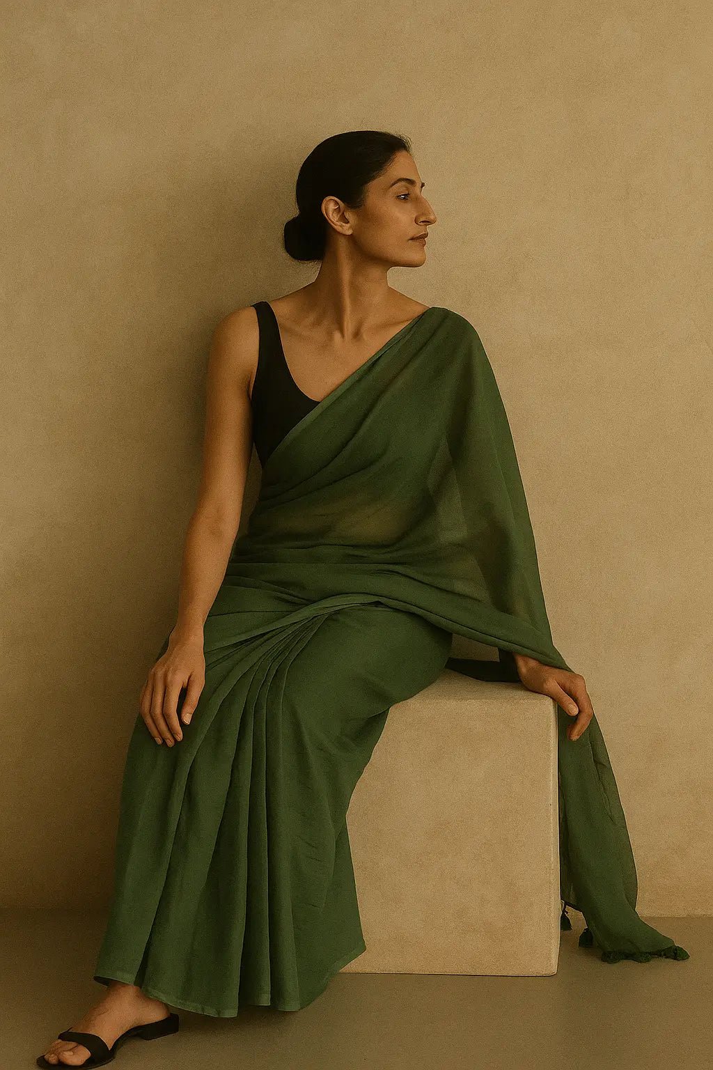 Dark Grace | Handloom Mul Cotton | Indidha Saree