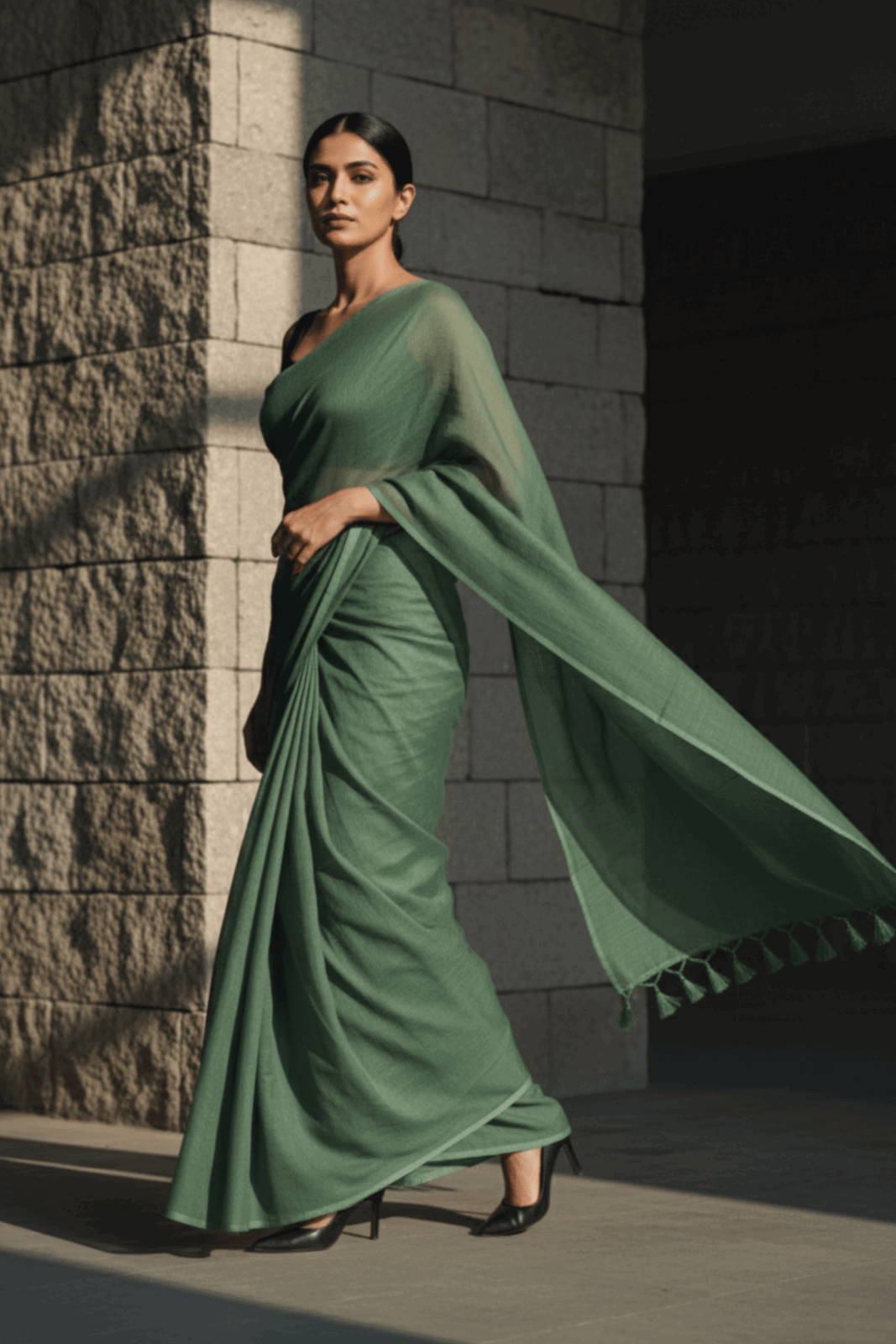 Dark Grace | Mul Cotton | Indidha Saree