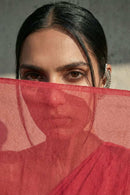 Deep red pure mul cotton saree with airy breathable fabric and tassel pallu