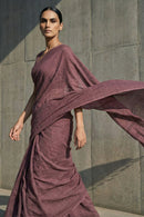 Textured slub cotton fabric in dusty mauve saree for breathable comfort
