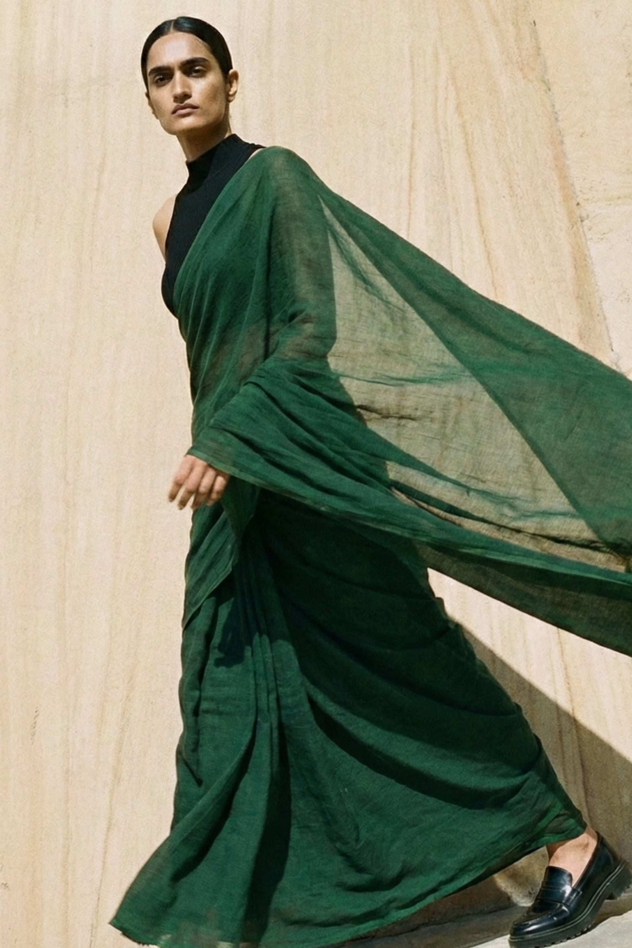 Hushed Pine | Mul Cotton | Indidha Saree