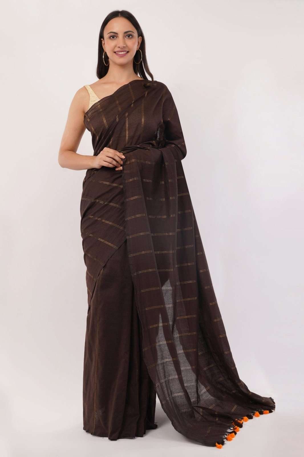 EARTHY COFFEE | Texture Cotton | Indidha Saree