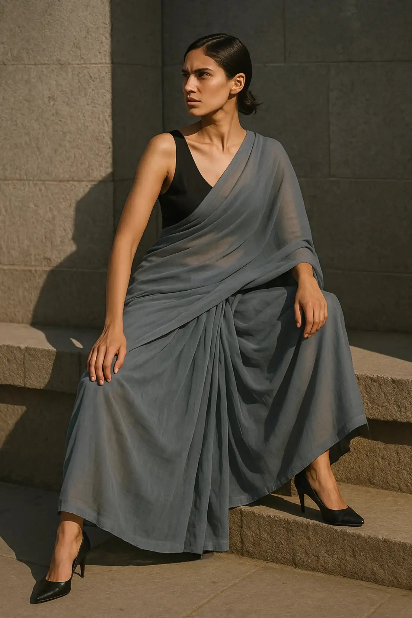 Evening Mist | Handloom Mul Cotton | Indidha Saree