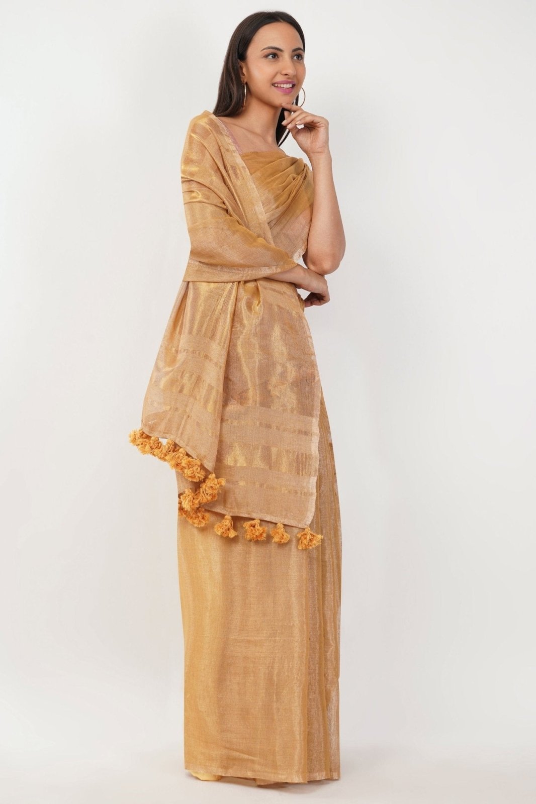 GLIDED GOLD | Linen Tissue | Indidha Saree