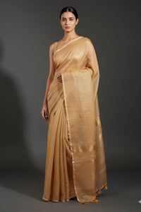 GLIDED GOLD | Linen Tissue | Indidha Saree