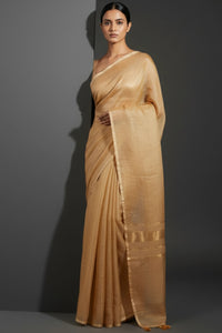 GLIDED GOLD | Linen Tissue | Indidha Saree