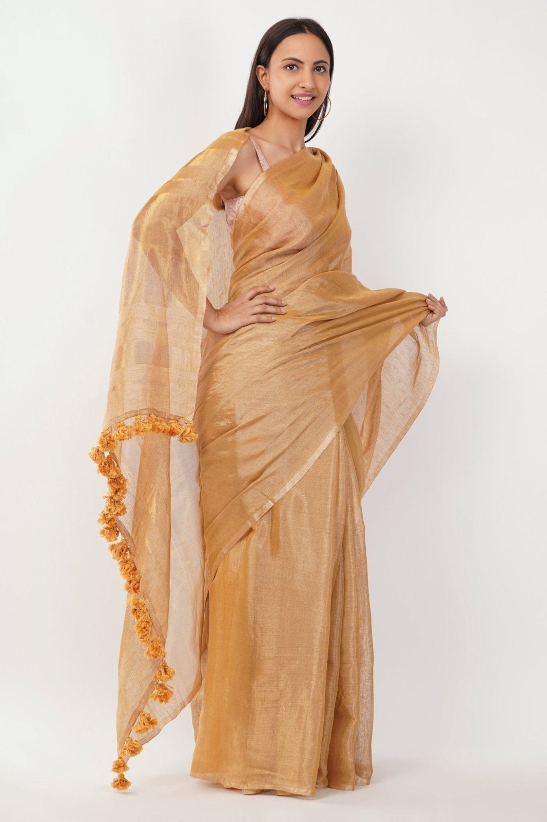 GLIDED GOLD | Linen Tissue | Indidha Saree