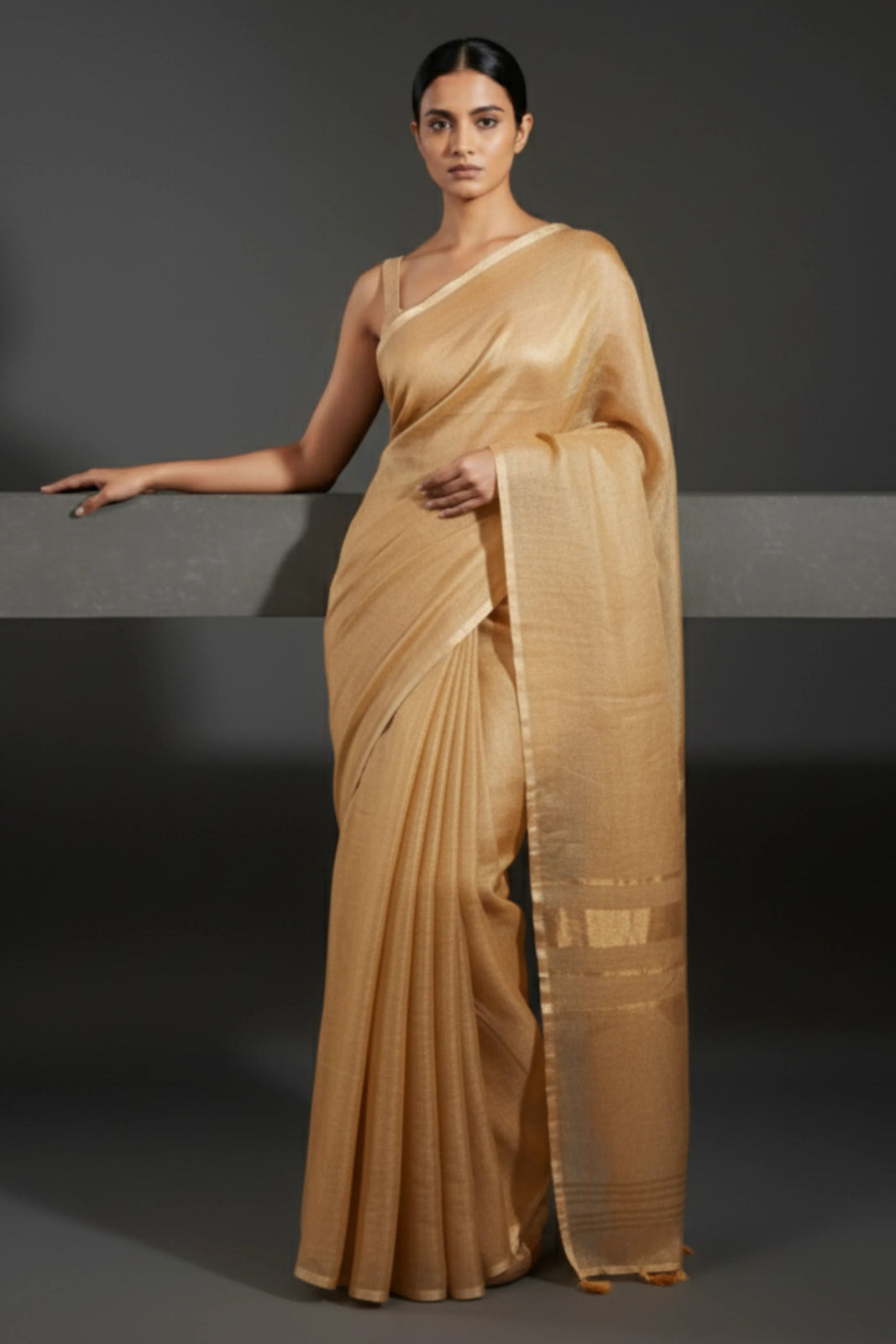GLIDED GOLD | Linen Tissue | Indidha Saree