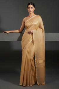 GLIDED GOLD | Linen Tissue | Indidha Saree