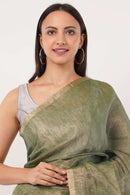 GLIDED GREEN | Linen Tissue | Indidha Saree