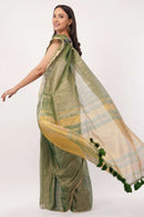 GLIDED GREEN | Linen Tissue | Indidha Saree