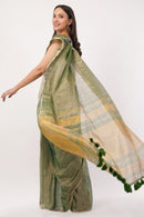 GLIDED GREEN | Linen Tissue | Indidha Saree