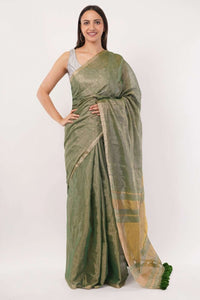 GLIDED GREEN | Linen Tissue | Indidha Saree