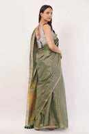GLIDED GREEN | Linen Tissue | Indidha Saree