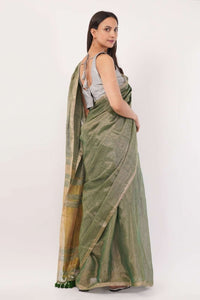 GLIDED GREEN | Linen Tissue | Indidha Saree