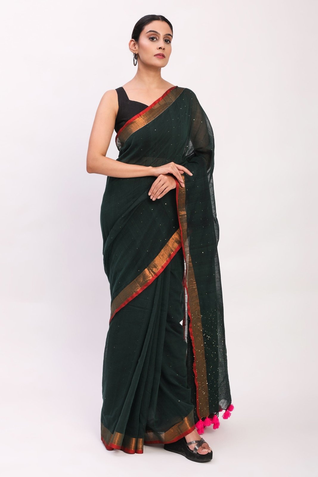 Gold-Flecked Silence | Mul Cotton | Indidha Saree