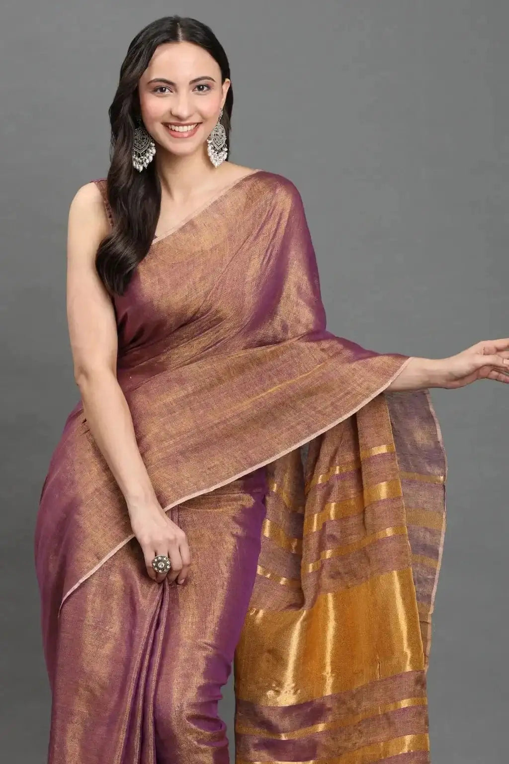 GOLDEN GARNET | Linen Tissue | Indidha Saree