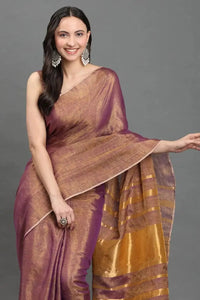 GOLDEN GARNET | Linen Tissue | Indidha Saree