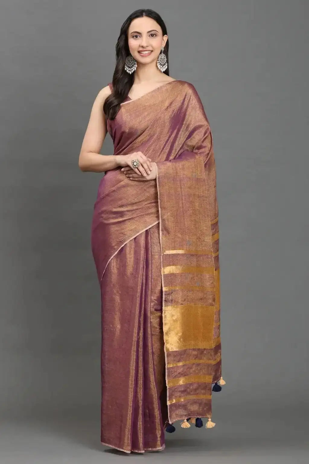 GOLDEN GARNET | Linen Tissue | Indidha Saree