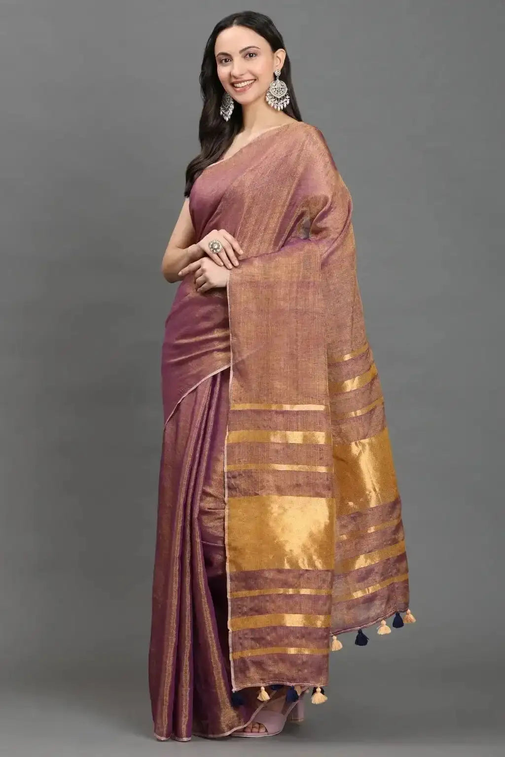 GOLDEN GARNET | Linen Tissue | Indidha Saree