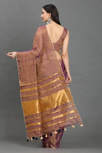 GOLDEN GARNET | Linen Tissue | Indidha Saree