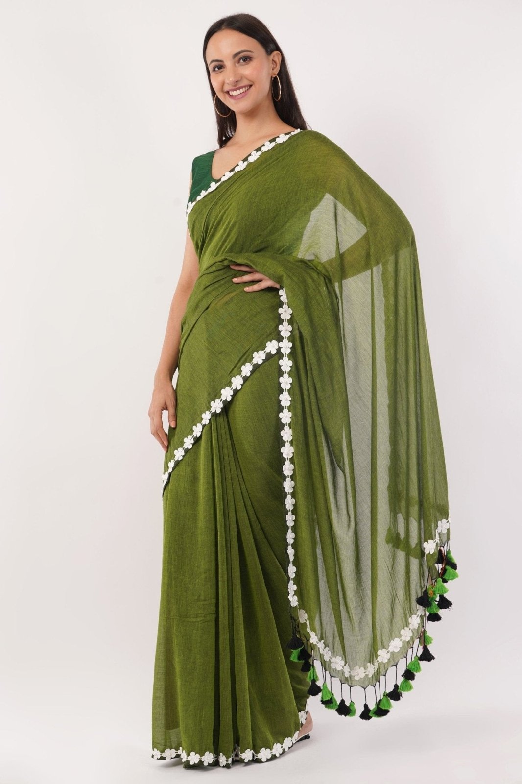 GREEN BLOSSOMES | Mul Cotton | Indidha Saree