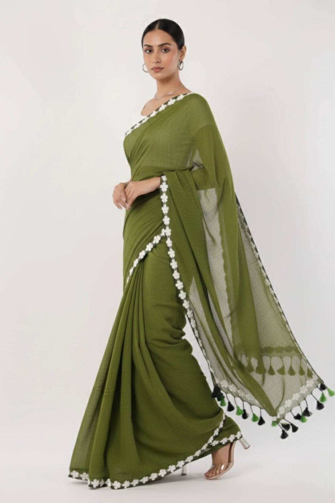 GREEN BLOSSOMES | Mul Cotton | Indidha Saree