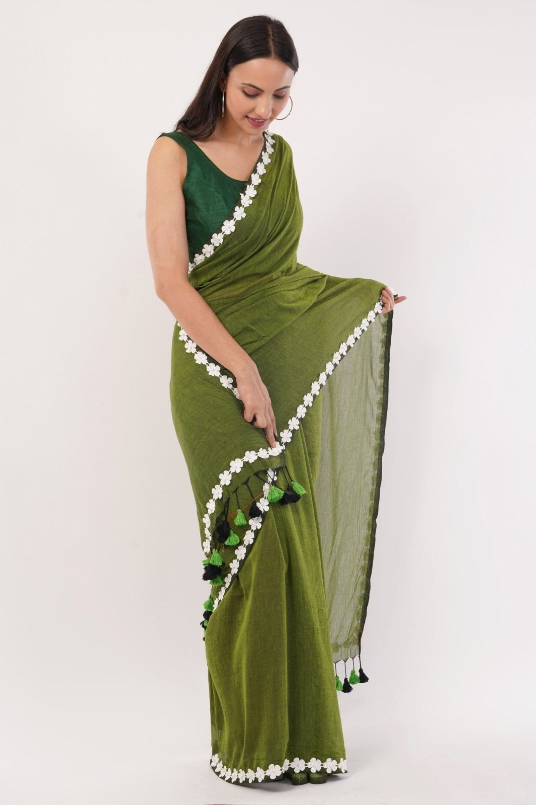 GREEN BLOSSOMES | Mul Cotton | Indidha Saree