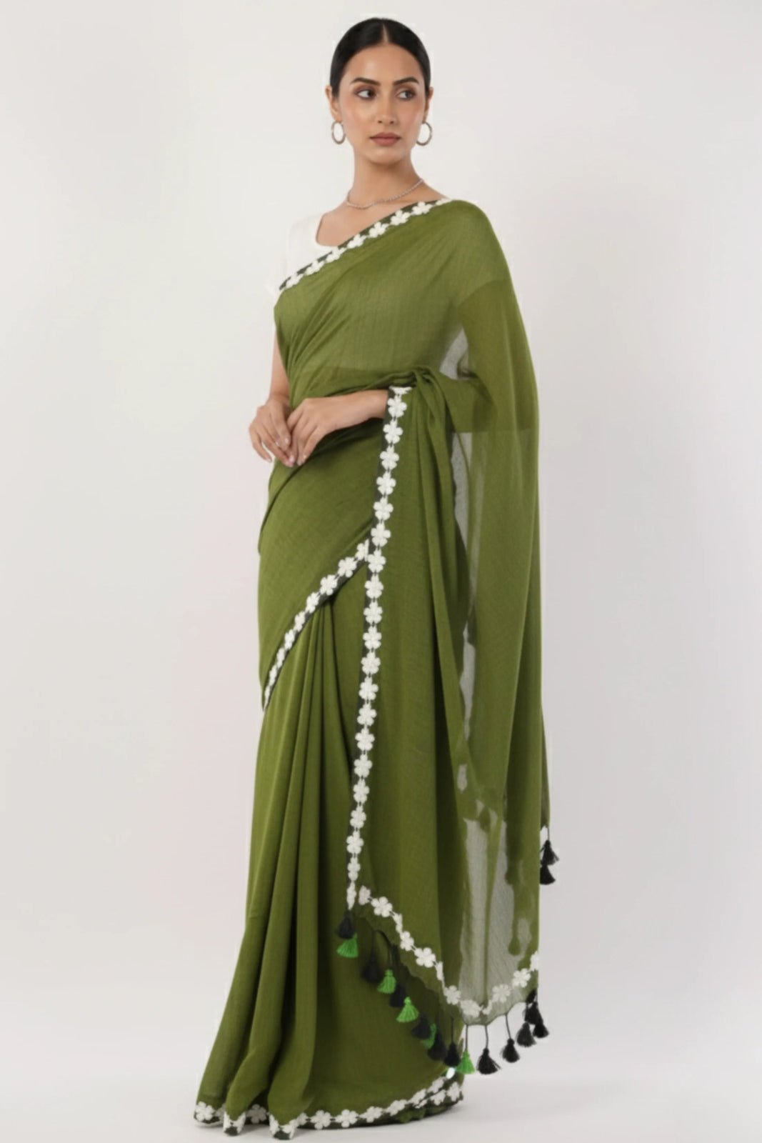 GREEN BLOSSOMES | Mul Cotton | Indidha Saree
