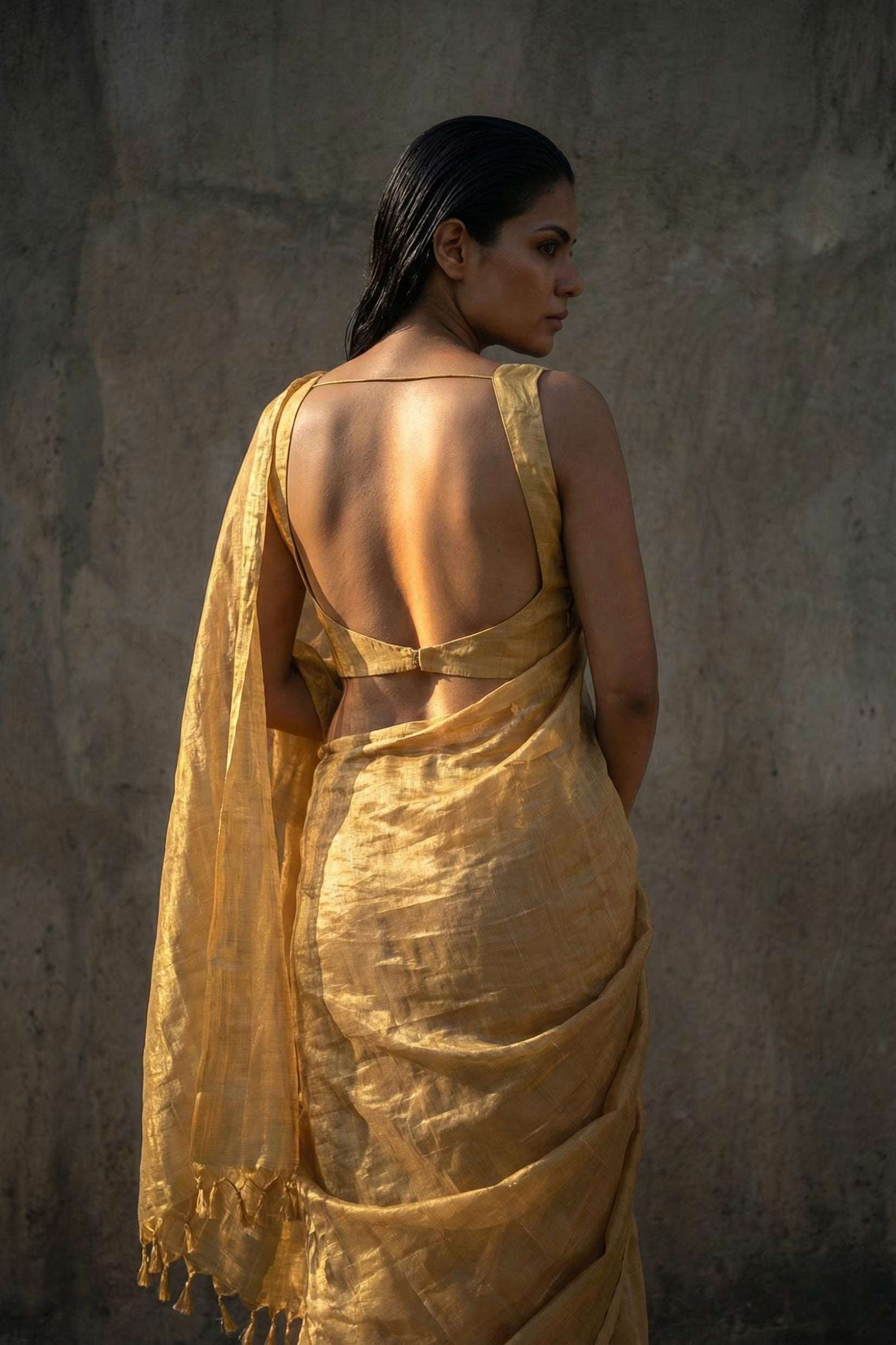 Luxury handwoven tissue saree with airy texture and graceful fall