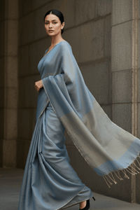 HEAVENLY BLUE | Handloom Linen Tissue | Indidha Saree