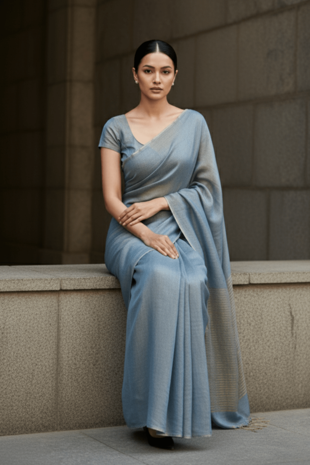 HEAVENLY BLUE | Handloom Linen Tissue | Indidha Saree