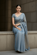 HEAVENLY BLUE | Handloom Linen Tissue | Indidha Saree