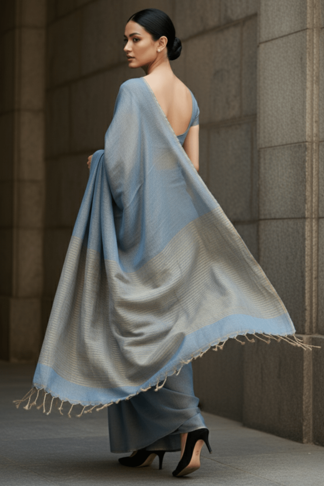 HEAVENLY BLUE | Handloom Linen Tissue | Indidha Saree