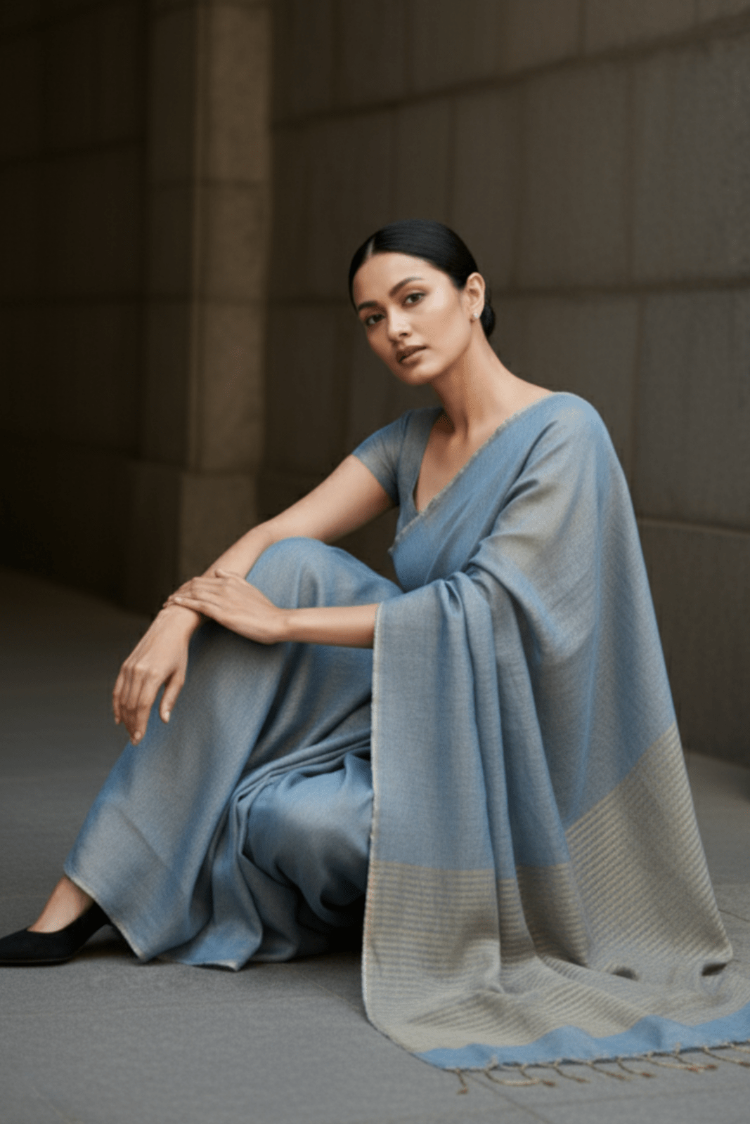 HEAVENLY BLUE | Handloom Linen Tissue | Indidha Saree