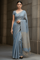 HEAVENLY BLUE | Handloom Linen Tissue | Indidha Saree