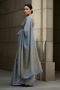 HEAVENLY BLUE | Handloom Linen Tissue | Indidha Saree