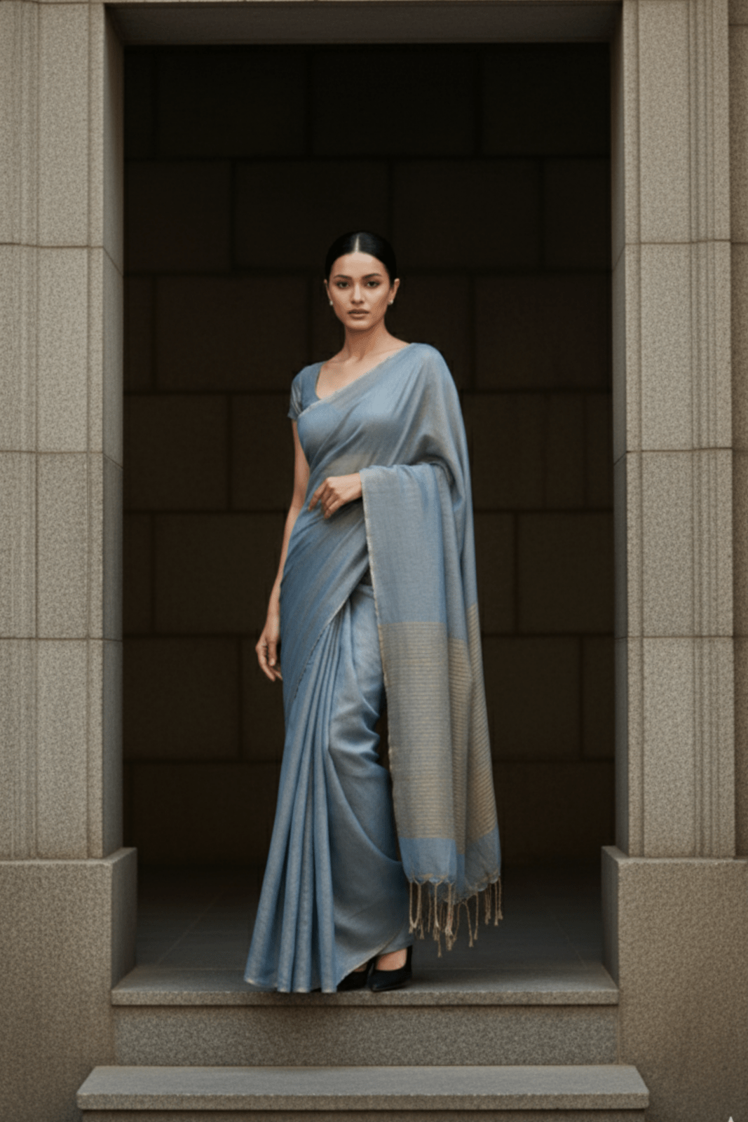 HEAVENLY BLUE | Handloom Linen Tissue | Indidha Saree