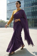 Textured slub cotton fabric in rich plum purple saree with blouse piece